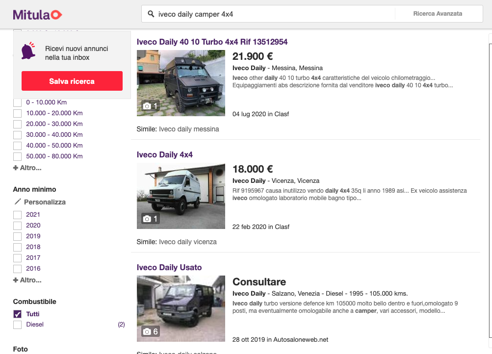 iveco daily 4x4 camper usato