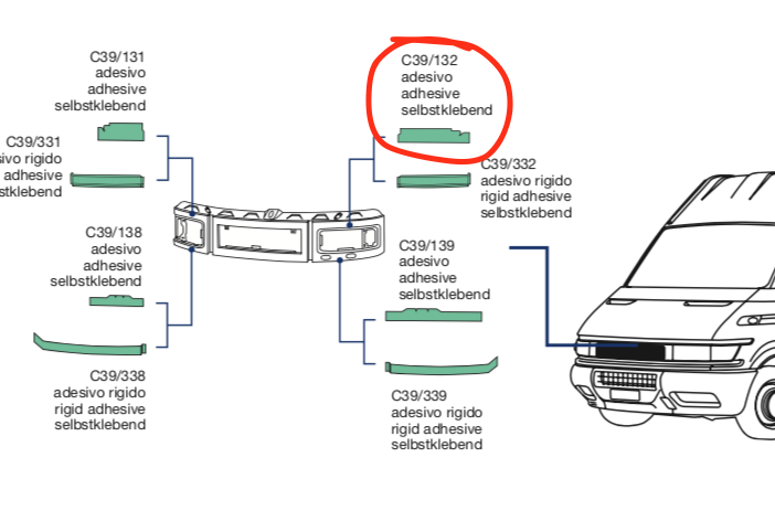 Adesivo Nero Cornice faro Superiore DX Iveco Daily - 2994756 - Specialista Daily