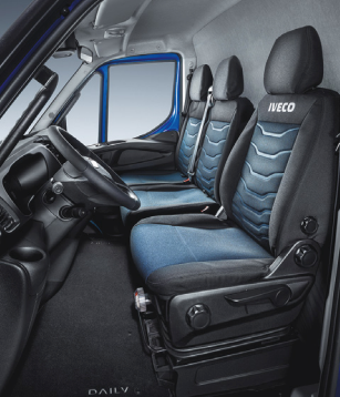 Fodera Copri sedile AUTISTA Iveco Daily standard LINEA BLUE INSTINCT , Tessuto originale blu e nero in microfibra traspirante personalizzato con logo IVECO - 500051473