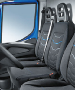 Fodera Sedile Iveco Daily PREMIUM BLUE - Tessuto originale in microfibra traspirante. Fodera PANCHETTA 2 POSTI con cinture di sicurezza centrali - 500050883