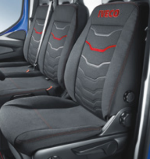 Fodera Sedile  Iveco Daily PREMIUM RED   Tessuto originale in microfibra traspirante personalizzato con logo IVECO ed inserti rossi Fodera AUTISTA standard - 500050886