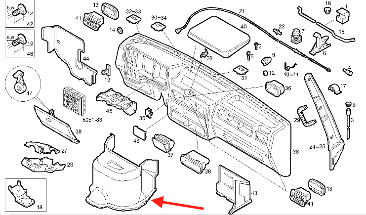 Rivestimento centrale sotto il cruscotto Iveco daily 1996 - 93937112